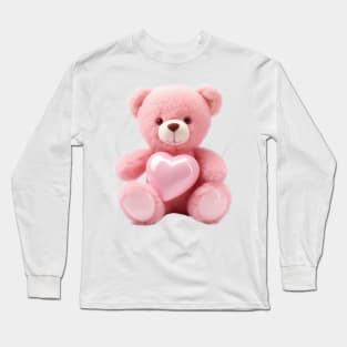 Cute Pink Teddy Bear with Heart Long Sleeve T-Shirt